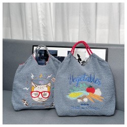 Ball Chain Embroidered Plush Eco Shopping Bag Minimalist Commuter Shoulder Tote