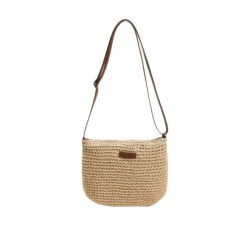 Large Capacity Woven Straw Tote Bag with Zipper | Handmade Crossbody Beach Bag for Women