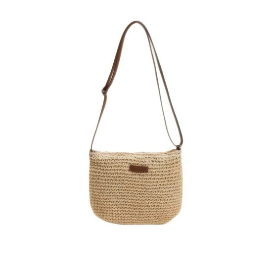 Large Capacity Woven Straw Tote Bag with Zipper | Handmade Crossbody Beach Bag for Women