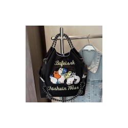 Stylish Embroidered Nylon Tote Bag with Ball Chain, Large Capacity Casual Shopper