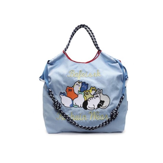 Stylish Embroidered Nylon Tote Bag with Ball Chain, Large Capacity Casual Shopper