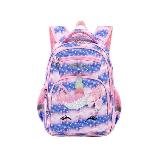 Girls Backpack with Striped Unicorn Print – Cute Cartoon School Bag for Kids, Lightweight & Durable