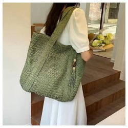 Woven Straw Tote Bag for Women - Large Boho Beach Bag with Single Shoulder Strap
