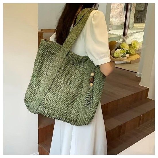 Woven Straw Tote Bag for Women - Large Boho Beach Bag with Single Shoulder Strap