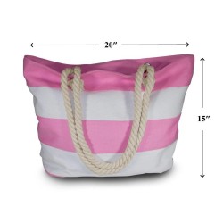 Canvas Tote Shoulder Bag for Pool and Beach with Top and Inner Zipper Rope Handles with Waterproof Bag for Phone Include